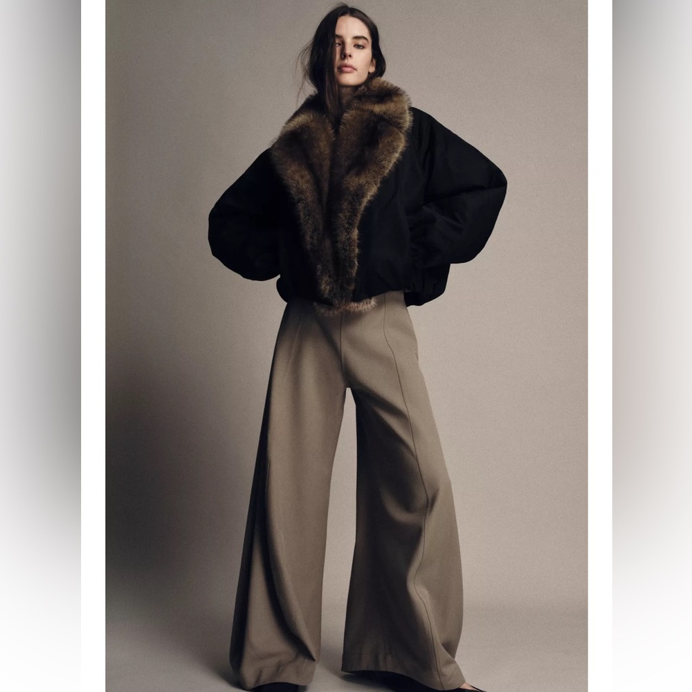 Zara FAUX FUR COLLAR BOMBER JACKET ZW COLLECTION - Picture 2 of 8